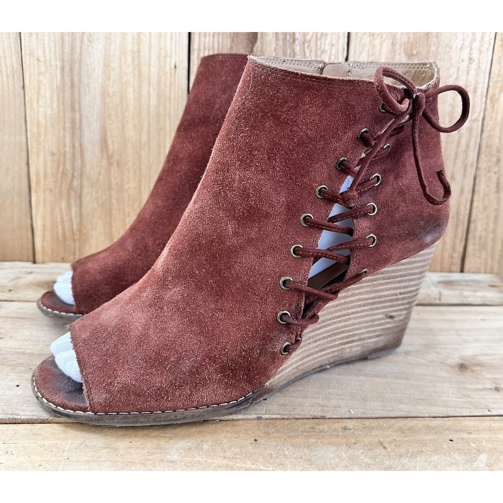Lucky Brand Wedge Ankle Jaevin Suede Lace Up Womens 11 Orange Excellent